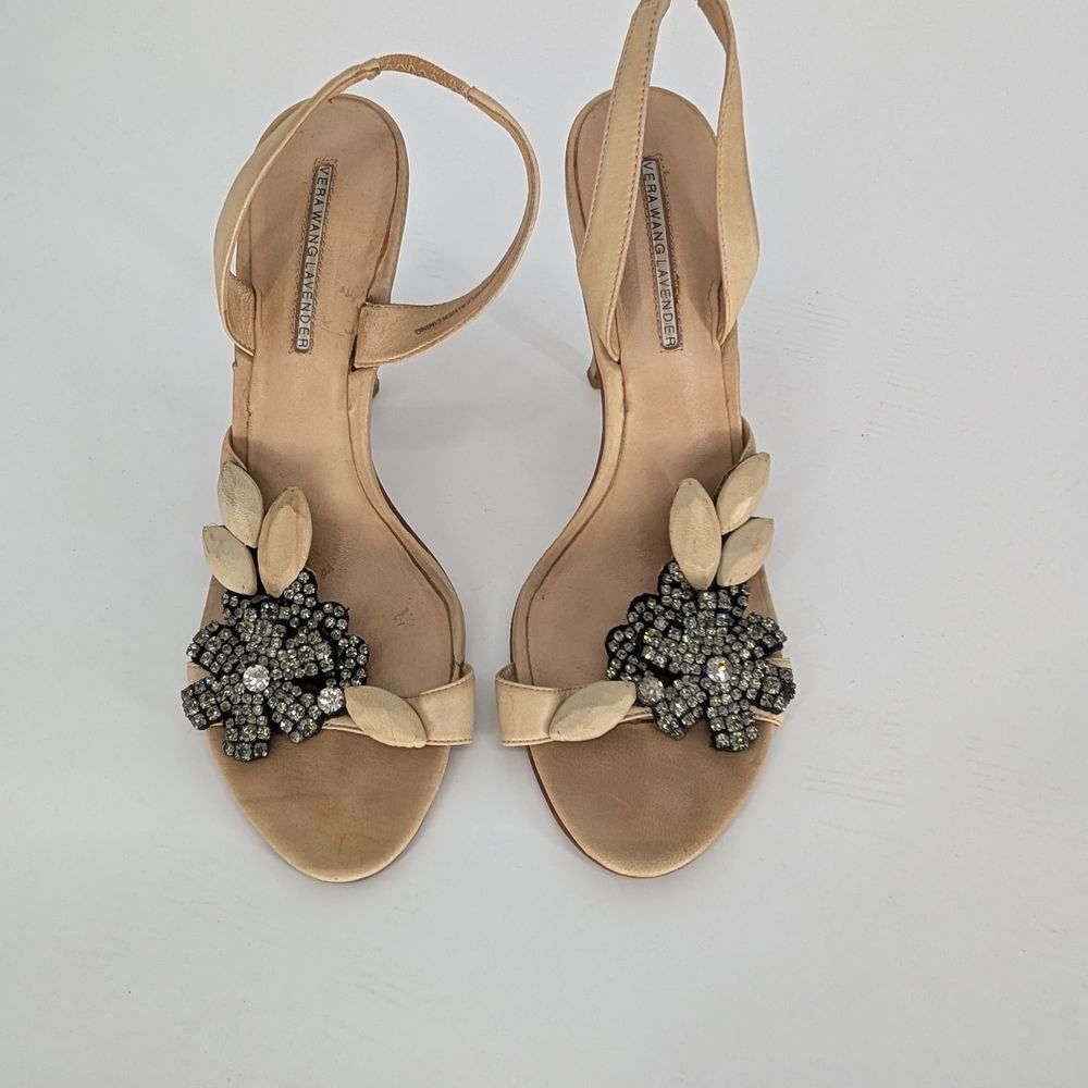 Vera Wang Creamโand Black Heels with Crystal Embellishments